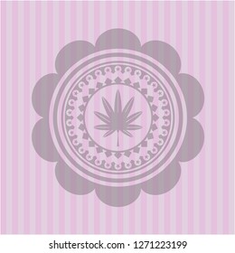 marijuana leaf, weed icon inside realistic pink emblem