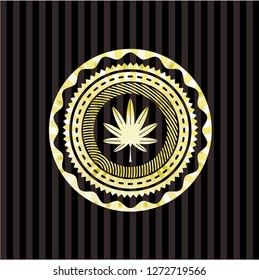 marijuana leaf, weed icon inside gold shiny emblem