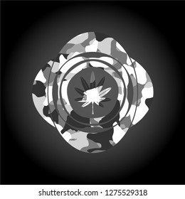 marijuana leaf, weed icon inside grey camouflage texture