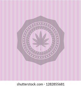 marijuana leaf, weed icon inside badge with pink background