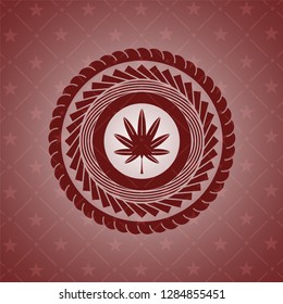 marijuana leaf, weed icon inside retro style red emblem