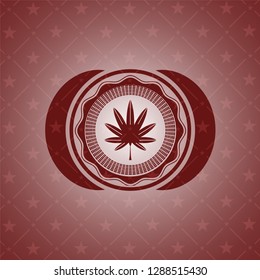 marijuana leaf, weed icon inside retro red emblem