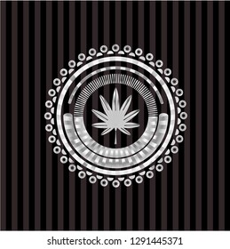 marijuana leaf, weed icon inside silvery shiny badge