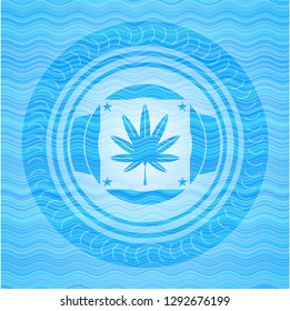 marijuana leaf, weed icon inside water representation badge.