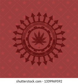 marijuana leaf, weed icon inside retro red emblem