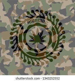 marijuana leaf, weed icon inside camouflage texture
