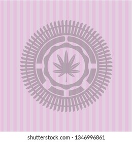 marijuana leaf, weed icon inside pink emblem. Retro
