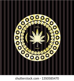 marijuana leaf, weed icon inside gold emblem