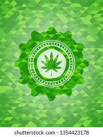 marijuana leaf, weed icon inside realistic green mosaic emblem