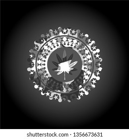 marijuana leaf, weed icon inside grey camouflage emblem