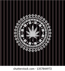 marijuana leaf, weed icon inside silvery shiny emblem