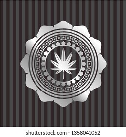 marijuana leaf, weed icon inside silver badge or emblem