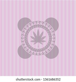 marijuana leaf, weed icon inside pink emblem. Retro