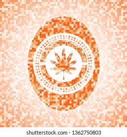marijuana leaf, weed icon inside orange mosaic emblem with background
