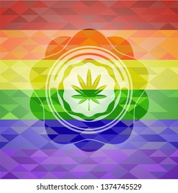 marijuana leaf, weed icon inside lgbt colors emblem 