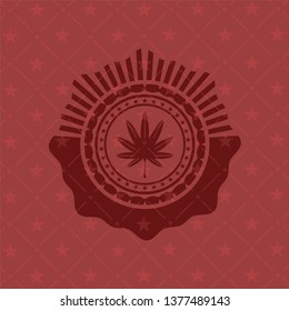 marijuana leaf, weed icon inside retro style red emblem