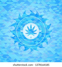marijuana leaf, weed icon inside sky blue mosaic emblem