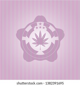 marijuana leaf, weed icon inside realistic pink emblem