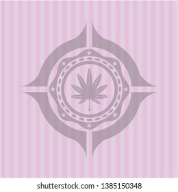 marijuana leaf, weed icon inside pink emblem. Retro