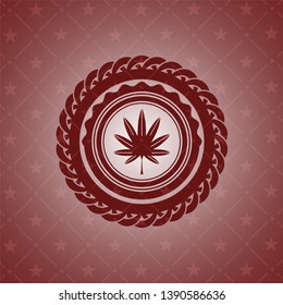 marijuana leaf, weed icon inside red emblem. Vintage.