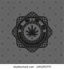marijuana leaf, weed icon inside dark emblem. Retro