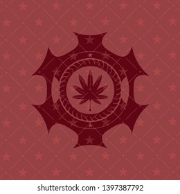 marijuana leaf, weed icon inside vintage red emblem