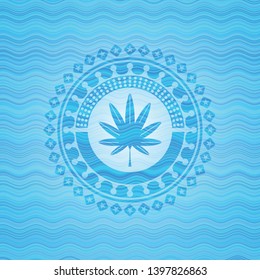 marijuana leaf, weed icon inside water representation emblem.