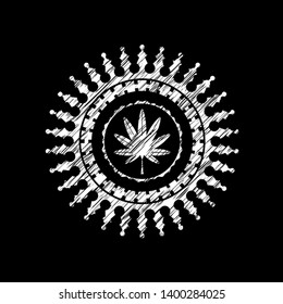 marijuana leaf, weed icon inside chalkboard emblem