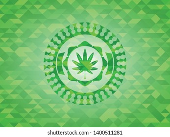 marijuana leaf, weed icon inside realistic green mosaic emblem