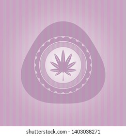 marijuana leaf, weed icon inside vintage pink emblem