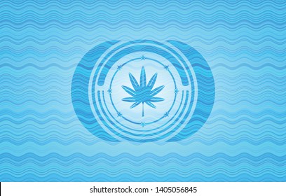 marijuana leaf, weed icon inside water emblem background.