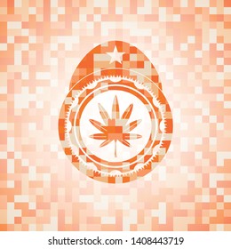marijuana leaf, weed icon inside orange mosaic emblem with background