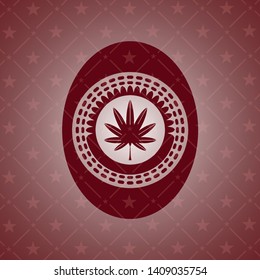 marijuana leaf, weed icon inside realistic red emblem