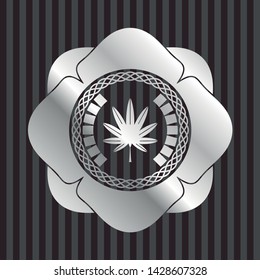 marijuana leaf, weed icon inside silver emblem