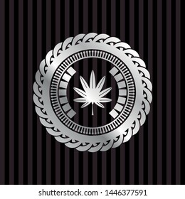 marijuana leaf, weed icon inside silver shiny badge