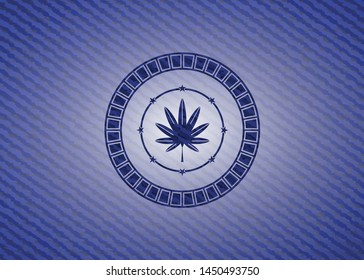 marijuana leaf, weed icon inside jean background