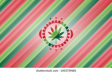 marijuana leaf, weed icon inside christmas style badge..
