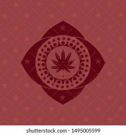 marijuana leaf, weed icon inside retro red emblem