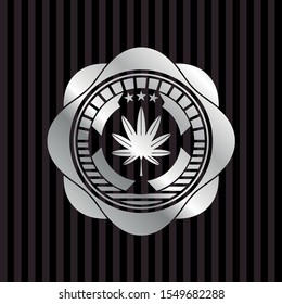 marijuana leaf, weed icon inside silver shiny emblem
