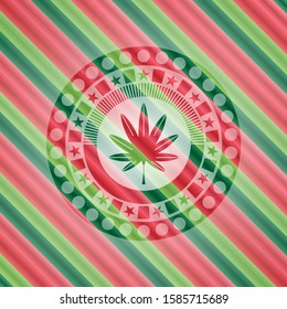 marijuana leaf, weed icon inside christmas style badge..