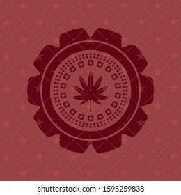 marijuana leaf, weed icon inside retro style red emblem