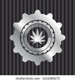 marijuana leaf, weed icon inside silver shiny emblem
