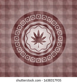 marijuana leaf, weed icon inside red seamless geometric badge.