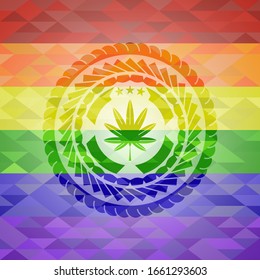 marijuana leaf, weed icon inside lgbt colors emblem 