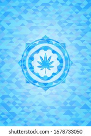 Marihuana-Blatt, Unkrautsymbol in realistischem hellblauem Mosaikemblem