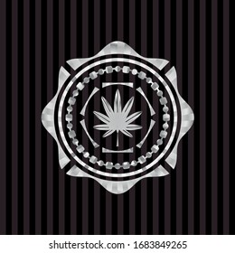 hoja de marihuana, ícono de hierba dentro del emblema de plata o placa