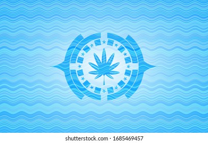 marijuana leaf, weed icon inside water concept emblem.