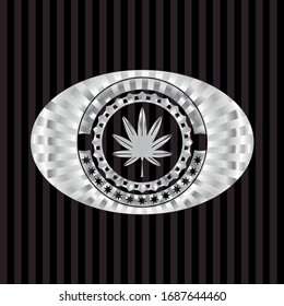 hoja de marihuana, ícono de hierba dentro del emblema de plata o placa