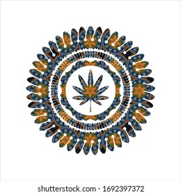 hoja de marihuana, ícono de hierba dentro del fondo de la placa arabesca. decoración árabe.