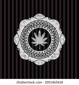 marijuana leaf, weed icon inside silver emblem or badge. 